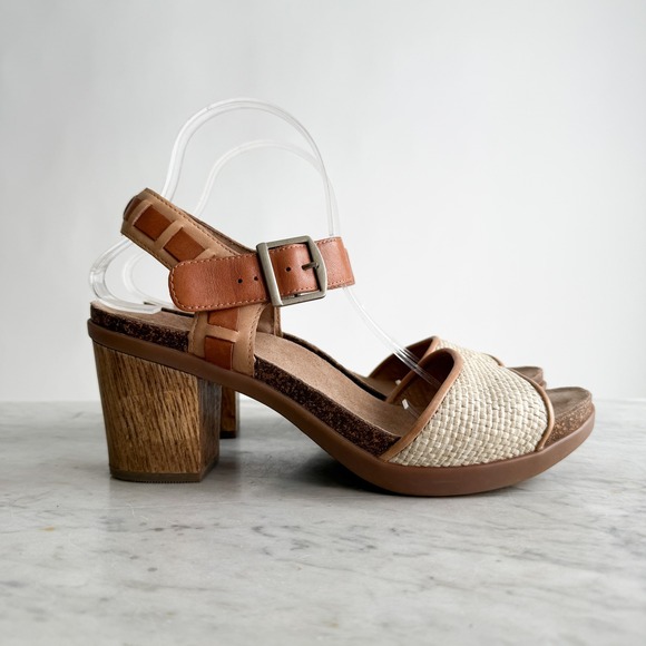 Dansko Debby brown cream leather platform ankle strap sandals size 42 11 - Picture 1 of 7